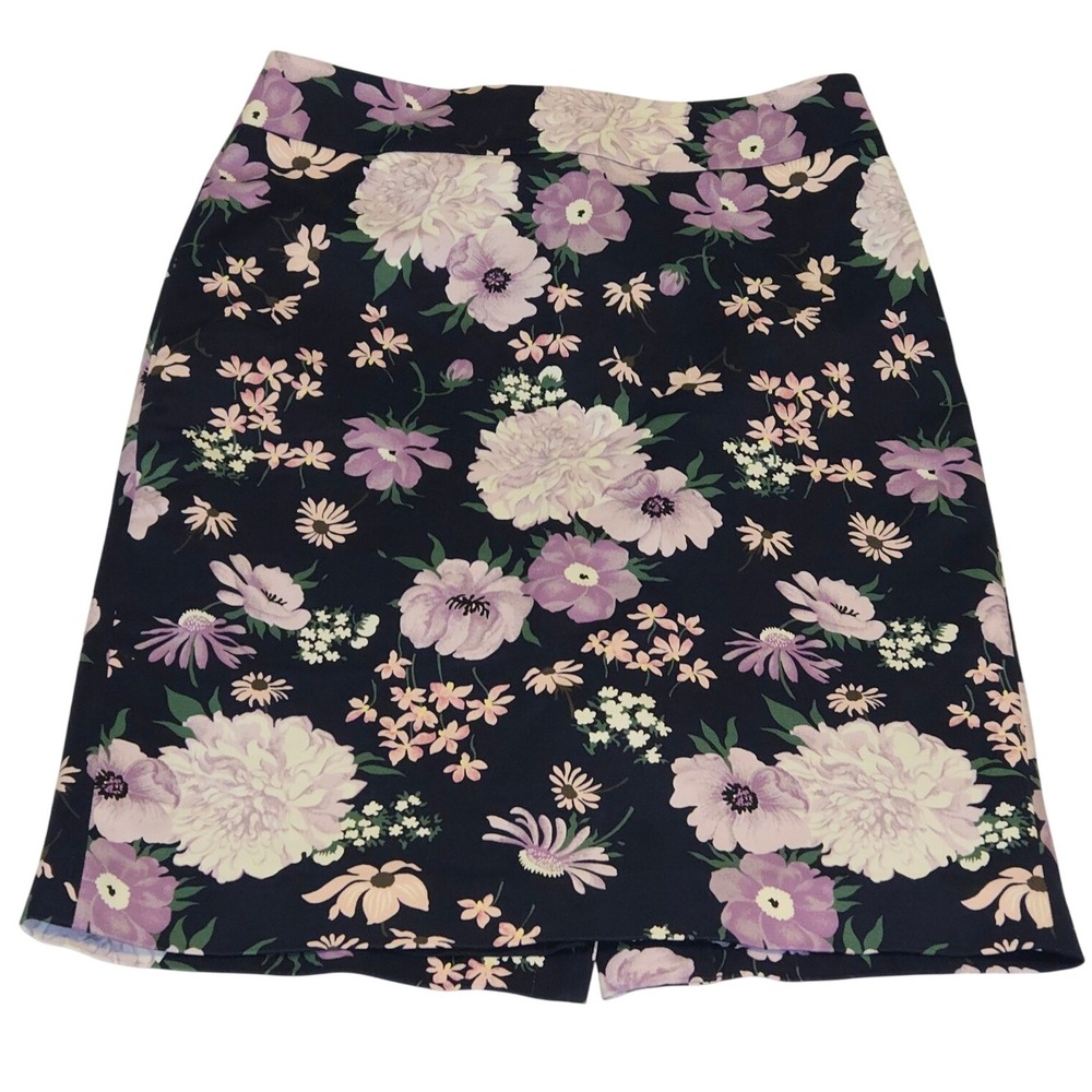 Ann Taylor Factory Floral Print Career‎ Skirt Purple Pink Flowers Size 4 - Picture 2 of 7